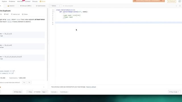 Leetcode Contains Duplicate | Python | Blind 75 смотреть онлайн