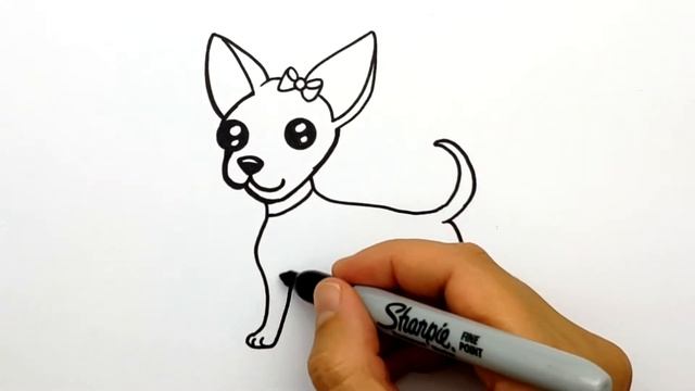 Как нарисовать собаку Чихуахуа с милыми глазками. Рисунки для срисовки. Как рисовать Чихуахуа #660 смотреть онлайн