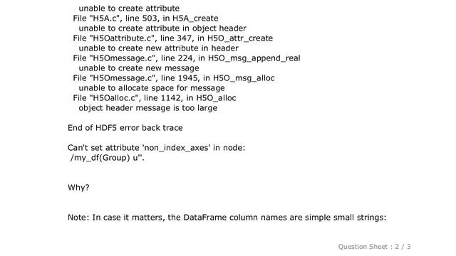 Pandas : Unable to save DataFrame to HDF5 ("object header message is too large") смотреть онлайн