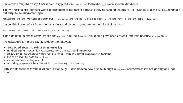 pg_dump fails as a cron job in one script but not another (2 Solutions!!) смотреть онлайн