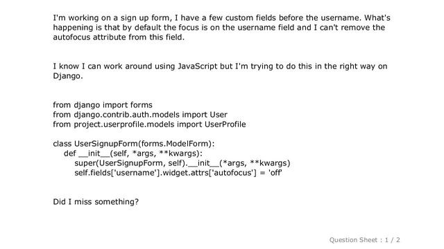 Django : Remove autofocus attribute from field in Django смотреть онлайн