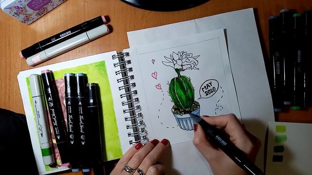 Рисуем кактус в горшочке. Draw a cactus. Спиртовые маркеры. ( включайте субтитры) смотреть онлайн