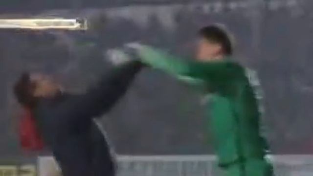 Вратарь Шахтера ударил выбежавшего на поле болельщика смотреть онлайн