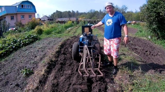 Пашем на минитраторе Нева. Плуг и борона. смотреть онлайн