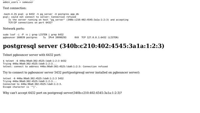 Can't accept pgbouncer 6432 port on PostgreSQL server смотреть онлайн
