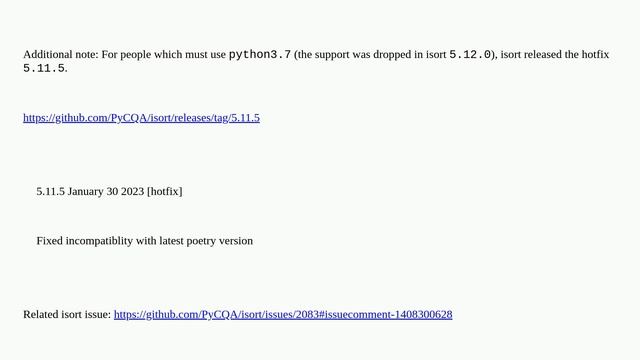 pre-commit fails to install isort 5.11.4 with error "RuntimeError: The Poetry configuration is in.. смотреть онлайн