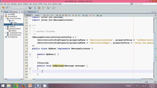 EJB Message Driven Bean Glassfish Creating MessageListener Bean Part 3 смотреть онлайн
