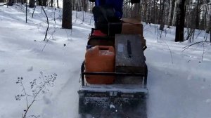 мотобуксировщик Forza 15 езда в лесу с лыжным модулем.