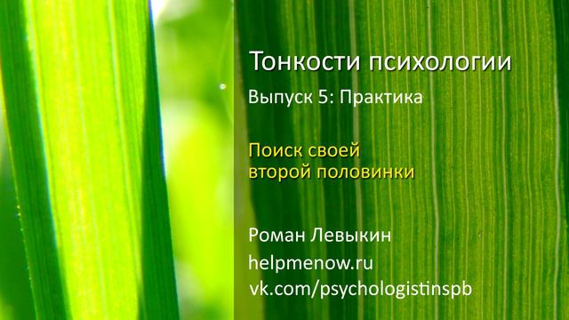 Поиск своей второй половинки (Тонкости психологии 5 Практика)