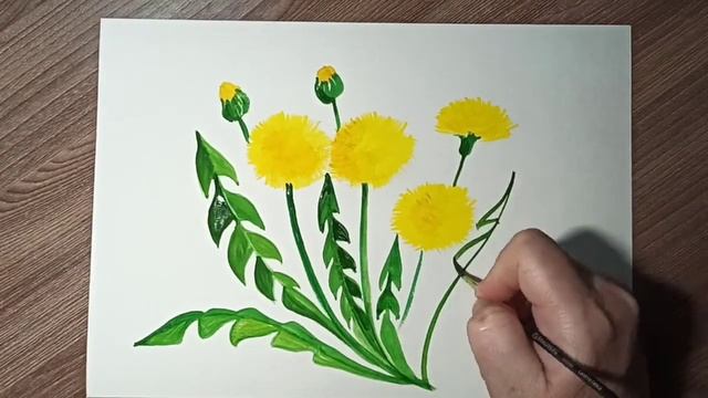 Одуванчики - рисунок гуашью. смотреть онлайн