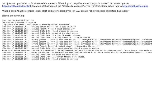 Installed Apache on Windows for homework, won't start: "The requested operation has failed!" смотреть онлайн