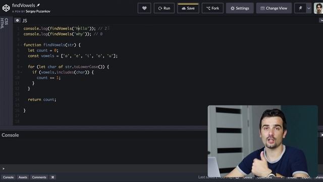 Задача по JS: узнать количество гласных в строке | Find Vowels. смотреть онлайн