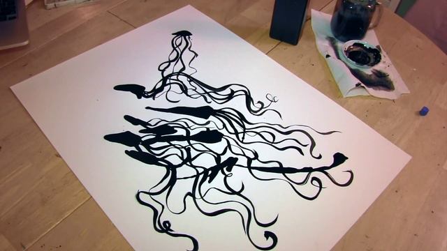 Black & White Jellyfish - Automatic Drawing -Sumi Ink on watercolor paper 18x24" смотреть онлайн