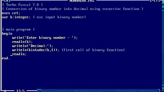 Recursive function in Pascal - convert binary into decimal number смотреть онлайн