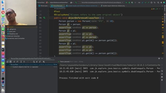 Basics of double equals == operator, object references and aliases in Java. Source code at смотреть онлайн