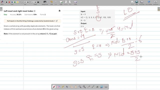 Left most and right most index | Binary Search | Sorted Array | GFG | Leetcode | Simple Explanation смотреть онлайн