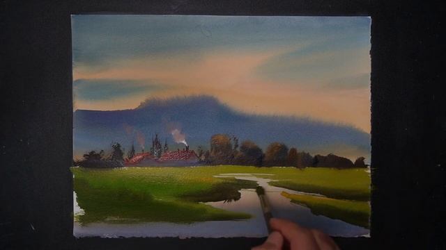 How to paint Landscape in Watercolor - A river in the village смотреть онлайн