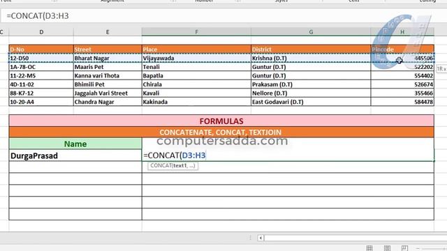 # CONCAT, CONCATENATE, TEXTJOIN Functions in Ms-Excel Telugu || computersadda.com смотреть онлайн