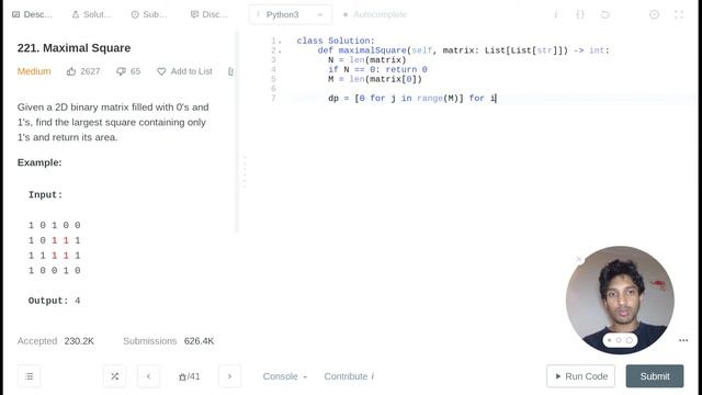 Maximal Square | Leetcode Python Solution #221 смотреть онлайн
