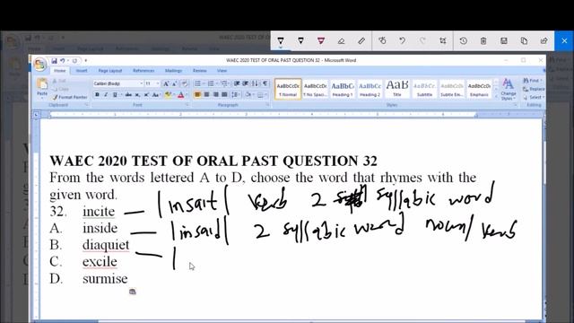 WAEC 2020 ENGLISH TEST OF ORAL PAST QUESTION 32 RHYMES смотреть онлайн