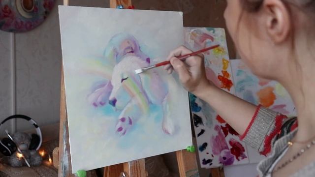 ?РИСУЕМ СОБАЧЕК?Oil painting Time Lapse | Рисование маслом и нежная музыка смотреть онлайн