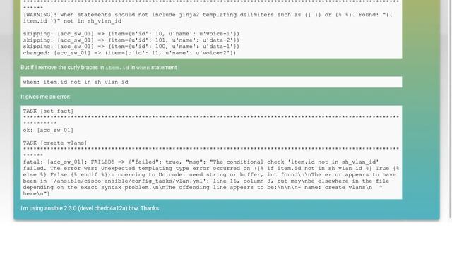 ansible - when statements should not include jinja2 templating delimiters смотреть онлайн