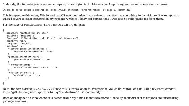 Salesforce: Unable to parse package2-descriptor.json: invalid attribute 'orgPreferences' смотреть онлайн
