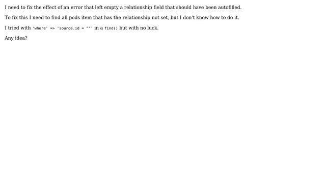Wordpress: find pods item where relationship to other pod is not set смотреть онлайн