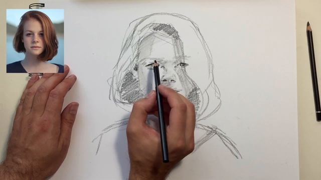 How to sketch a girl from a photo with pencil (Real time tutorial) смотреть онлайн