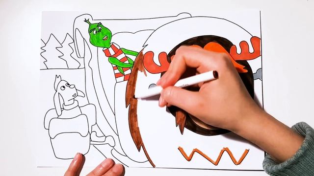 HOW THE GRINCH STOLE CHRISTMAS COLORING PAGES FOR KIDS - HOW TO DRAW THE GRINCH MAX AND REINDEER смотреть онлайн