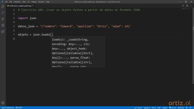 Python - Ejercicio 285: Crear un Objeto Python a partir de Datos en Formato JSON смотреть онлайн