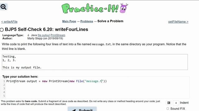 Java Practice It || 6.20 writeFourLines || writing to a file смотреть онлайн