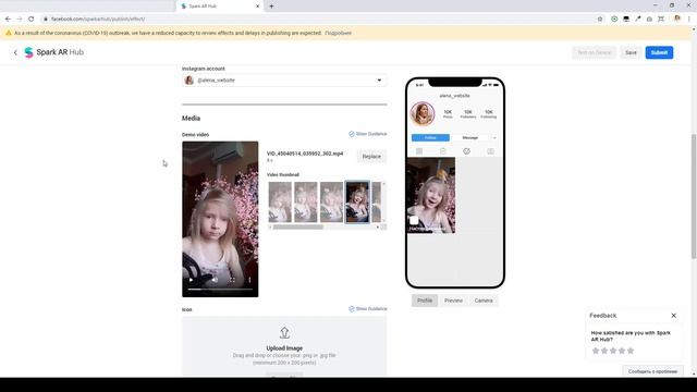 Загрузка маски для Instagram в обновленный кабинет Spark AR Hab смотреть онлайн