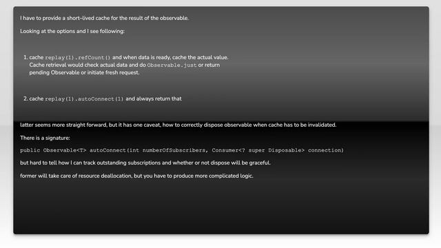 RxJava async cache: proper way to dispose replay().autoConnect() Observable смотреть онлайн