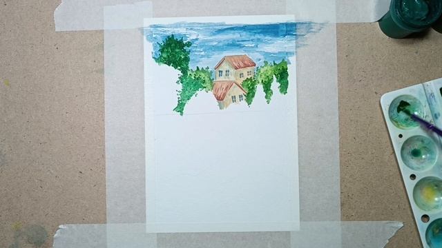 Рисуем пейзаж гуашью для начинающих с голубыми цветами на переднем плане смотреть онлайн