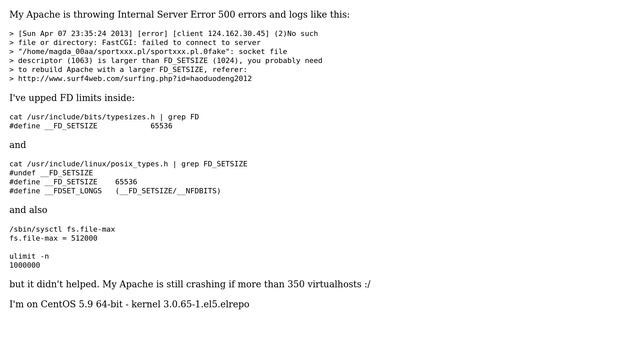 socket file descriptor (1063) is larger than FD_SETSIZE (1024), you probably need to rebuild... смотреть онлайн