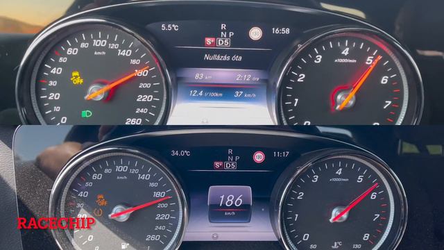 Mercedes W213 e200 (petrol) 184 Le - Stock vs Racechip GTS 100-200 смотреть онлайн