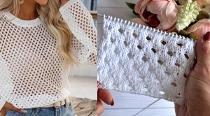 Узор "Сетка" спицами. Для легких, летних маечек, топов, кофточек. Мастер-класс.