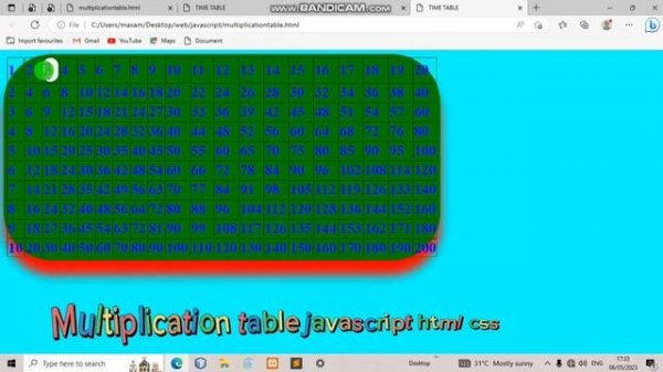 beautiful multiplication Table html css and javascript