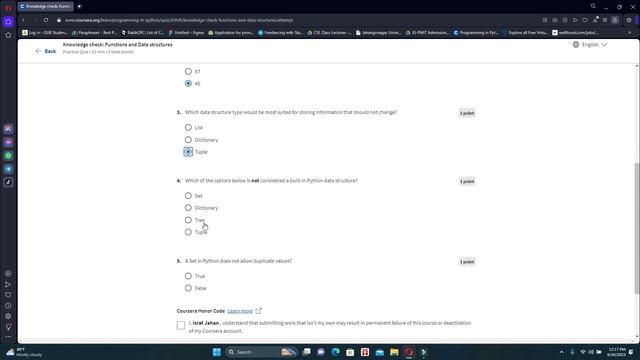 Knowledge check: Functions and Data structures Coursera | Programming in Python смотреть онлайн