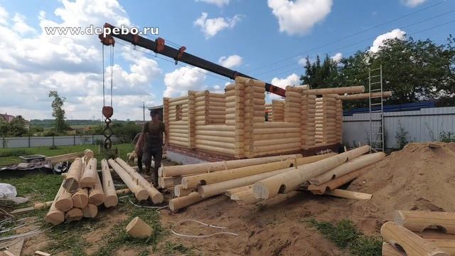 Монтаж сруба из оцилиндрованного бревна смотреть онлайн