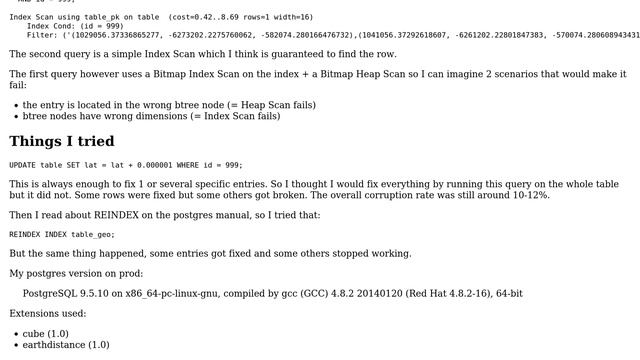 PostgreSQL: Issue with a corrupted GiST index on ll_to_earth смотреть онлайн