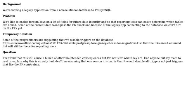 Is disabling triggers to disable foreign key constraints a good idea? смотреть онлайн