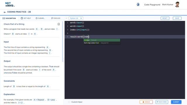Checking Part of String in Python || Coding Practice - 1C || NextWave || CCBP4.0 || смотреть онлайн