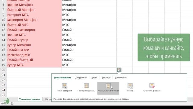 Быстрый анализ данных в Excel