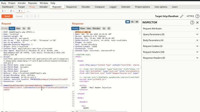 BWAPP Mail Header Injection SMTP