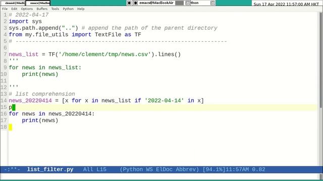 Python in Emacs 0015 -- How to use List Comprehension for a one-liner filtering of list смотреть онлайн