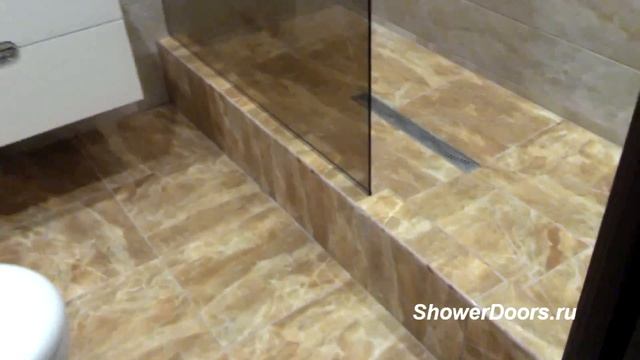 Душевая стеклянная перегородка в цвете бронза. Тонкий профиль. Размеры 1200x2000 мм смотреть онлайн