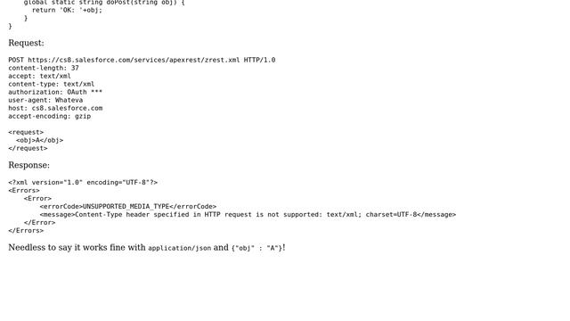 Salesforce: REST API Request using text/xml returns UNSUPPORTED_MEDIA_TYPE смотреть онлайн