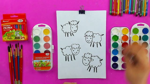 Рисуем ОВЕЧЕК - учимся рисовать просто и раскрашивать смотреть онлайн